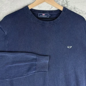 Vineyard Vines Sweater Mens Large Blue Garment-Dyed Cotton Crewneck Lightweight - Picture 1 of 16