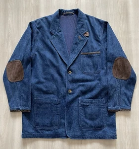 Vintage GUIDE GEAR Denim Jacket Leather Trim Chore Hunting Zambezi Safari Sz L - Picture 1 of 4