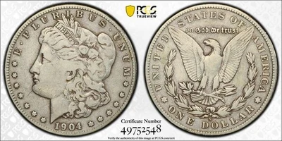 Moneda de 1 dólar Morgan de plata 1904 S graduación profesional F12 #57656B Foto 1 de 4