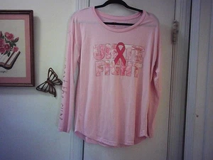 Pink Ribbon Breast Cancer Awareness L/Sleeve Stretch Knit Top w/Graphics Size M - Picture 1 of 7