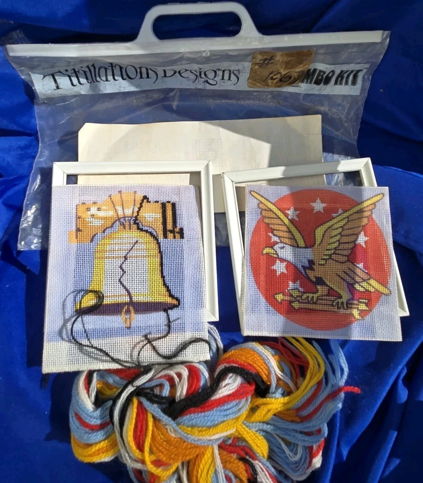 Vtg 1970s Americana Patriotic Titillations Cross Stitch Kit Eagle Liberty Bell - Image 1 of 4