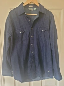 Men's Lee Western Dark Cotton Indigo Denim Shirt Blue (Large) - Picture 1 of 6