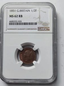 Great Britain United Kingdom 1851 Half Farthing NGC MS62RB Mint Lustre Video - Picture 1 of 6