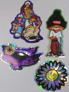 Vtg Izamo Tribal Stickers Prism Holographic Cat Daisy Hip Hop Urban Friends 90s - Picture 1 of 6