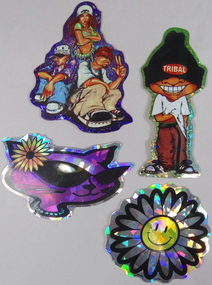 Vtg Izamo Tribal Stickers Prism Holographic Cat Daisy Hip Hop Urban Friends 90s - Image 1 of 4