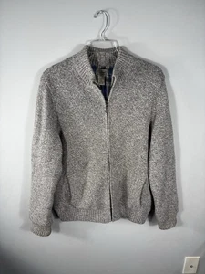 LL Bean Mens Lambswool Cotton Lined Full Zip Sweater Jacket Gray Large 291580 - Picture 1 of 10