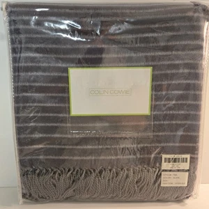 Colin Cowie Rich Slate Gray 50" x 60" Ombre Stripe Throw Fringe Blanket NEW - Picture 1 of 7