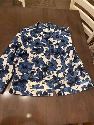 Chaqueta Denim Charter Club Floral Azul Talla Mediana Manga 3/4 A-1! Foto 1 de 4