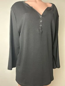 Karen Scott Women’s Top Shirt 100% Cotton V Neck 3/4 Sleeve Black Brand New - Picture 1 of 7