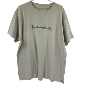 Vintage Rocha John Rocha Graphic Print Logo Beige Black T-Shirt Men's Used | XL - Picture 1 of 5