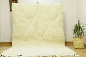 Moroccan White Rug Authentic Beni Ourain Rug 8'x5' Handmade Berber Soft Wool Rug - Picture 1 of 12
