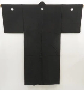 5218T06z770 Vintage Japanese Kimono Silk Men's Plain Black - Picture 1 of 8