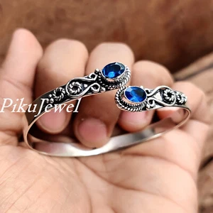 Bracciale in argento sterling 925 con pietre preziose taglio tanzanite blu pe... - Foto 1 di 5