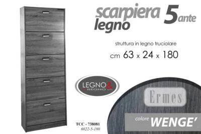 SCARPIERA SLIM 5 ANTE h180*63*24 cm DOPPIA PROFONDITà SALVASPAZIO MODERNA WENGHè - Immagine 1 di 4