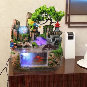 Tabletop Water Fountain Rockery Waterfall Decoration Home LED Resin Ornament - Picture 1 of 12