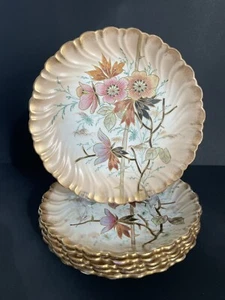 Rare Antique Floral Royal Bonn Franz A. Mehlem Hand Painted Gilt Plates Set Of 6 - Picture 1 of 17