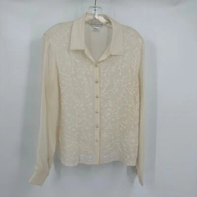 Blusa informal de seda de esquina para mujer talla 8 bordada con cuentas crema dinero antiguo Foto 1 de 4