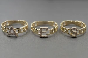 Anillo de circón cúbico letra inicial eslabón cubano oro amarillo macizo 10K real. - Imagen 1 de 166