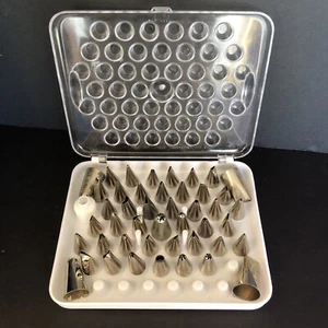 Vintage WILTON Cake Decorating Frosting Tips Set Lot Of 46 Tips Attachment Case - Picture 1 of 16