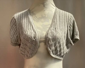 GORGEOUS MONSOON SILVER GLITTER CROPPED EVENING BOLERO SHRUG SIZE 16 - Picture 1 of 5