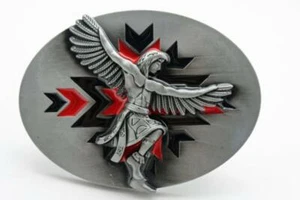 Belt Buckle Men Women Silver Round Metal Native Indian Warrior Dance Wings Bird - Picture 1 of 11