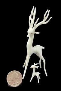 Miniatur und Mikro weißer Hirsch Hirsch mundgeblasenes Glas MCM Danish Style 4,5 1,5 Zoll - Bild 1 von 9