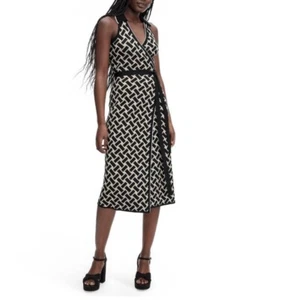 Diane Von Furstenberg Wrap Dress Sleeveless Weave Black Sweater Knit Size S NWT - Picture 1 of 12