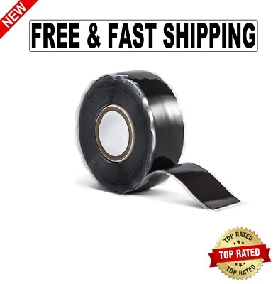 BRANDED 1inx10' Black Self-fusing Silicone, Hose Repair Tape, Heavy Duty And Leak