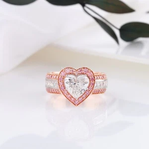 18K Fine Gold 4.3Ct Heart Lab Grown Diamond Engagement Wedding Women Ring Wear - Picture 1 of 7