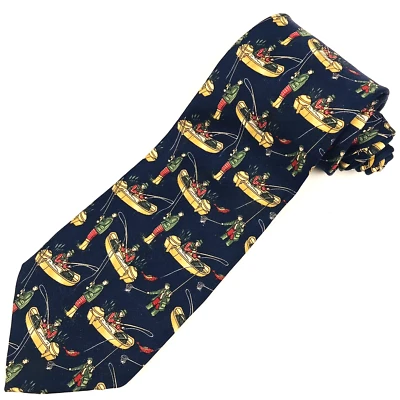 Corbata De Colección Paolo Gucci - Tema de Pesca - 100% Seda Azul Marino Italia Acabado a Mano Usada en Excelente Condición Foto 1 de 4