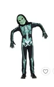 Skeleton Green Glow In The Dark Halloween Costume Child Medium 8-10 Years - Picture 1 of 11