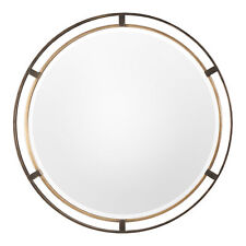 Mid Century Modern Gold Bronze Round Mirror 36in Thin Frame Minimalist Metal