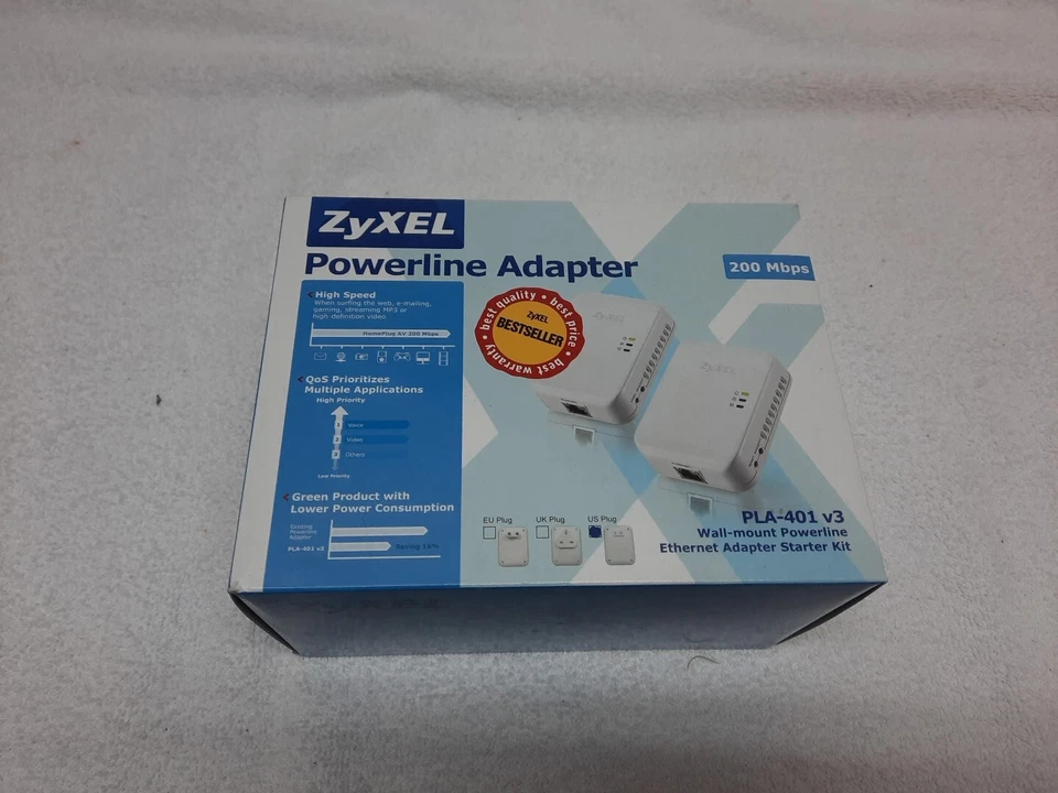 NEW ZyXEL - Powerline Adapter (200 Mbps/PLA-401) Pass-Thru Ethernet Adapter Kit - Image 1 of 4