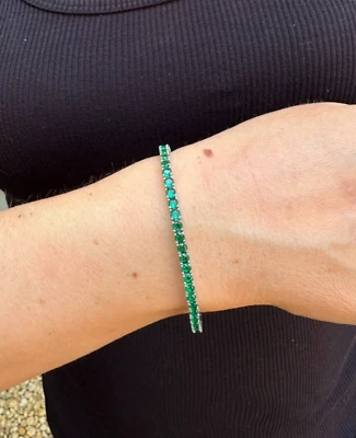Brazalete de tenis redondo esmeralda natural de 4,55 quilates para dama hermosa oro blanco de 14 k Foto 1 de 4