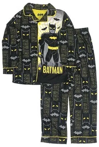 Batman Boys Black & Yellow 2 Piece Flannel Button Up Pajamas Sleep Set - Picture 1 of 1