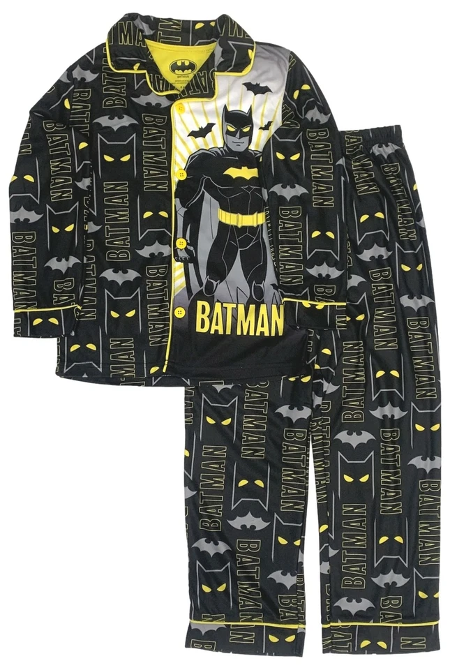 Batman Boys Black & Yellow 2 Piece Flannel Button Up Pajamas Sleep Set - Image 1 of 1