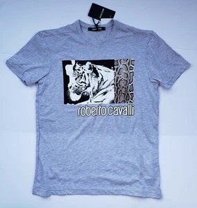 T-shirt aderente grigia M autentica rara rara ROBERTO CAVALLI con logo stampato $195 - Foto 1 di 3
