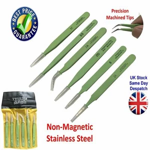 Epoxy Coated 6pc Stainless Steel Tweezer Non-Magnetic Electronic Industry UK - Picture 1 of 3