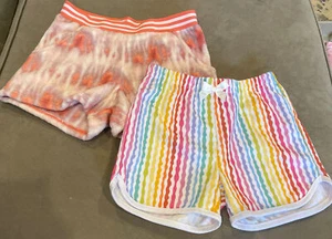 Two Girls Sleep Shorts 7/8 Art Class Orange Tie-Dye & Sunshine Swing Rainbow - Picture 1 of 5