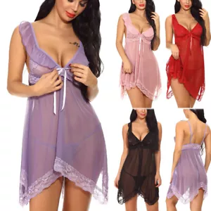 Camicia da notte intima US donna sexy lingerie pizzo vestito orsacchiotto babydoll - Foto 1 di 38