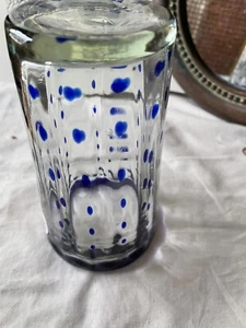 Clear tumbler with blue rim serpentine tumbler. - Picture 1 of 5