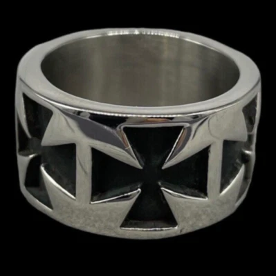 ANELLO UOMO FASCIA CROCE CELTICA COLORE ARGENTO NERO IN ACCIAIO STAINLESS STEEL. - Immagine 1 di 4