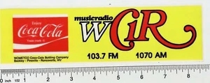 1980's WCiR Music Radio 103.7 FM, 1070 An Coke Logo Decal inside Window Sticker - Picture 1 of 3