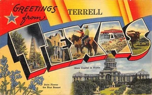 # K349    TERRELL,  TX.  LARGE LETTER LINEN   POSTCARD - Picture 1 of 2