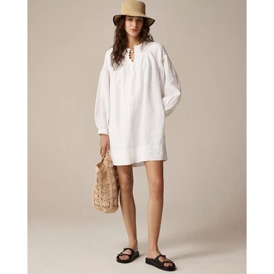 NWT!! J. CREW Gathered Popover Linen Dress Solid White Vacation Large Tall LT - Image 1 of 4