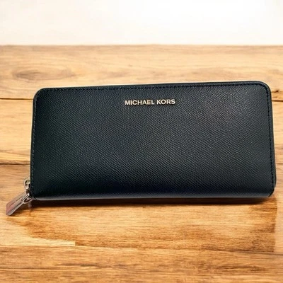 Michael Kors Wallet Clutch Black Jet Set Travel Zip Around Continental Logo - Image 1 of 4