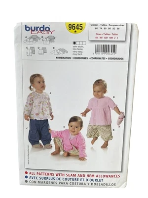 Burda 9645 Baby Clothes Sewing Pattern Sizes 6M-3 Years Easy UNCUT FF - Image 1 of 2