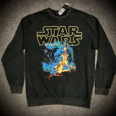 nueva SUDADERA STAR WARS CREW NEGRA DESCOLORIDA LAVADO RETRO CÓMIC HOMBRE/ADULTO GRANDE Foto 1 de 4