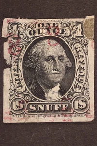 US INTERNAL REVENUE 1OZ SNUFF STAMP TE28 1872 FIRST PRINTING - Bild 1 von 2