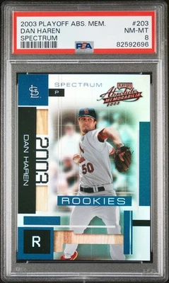 2003 PLAYOFF ABSOLUTE MEMORABILIA SPECTRUM #203 DAN HAREN ROOKIE RC 5/100 PSA 8 - Image 1 of 2